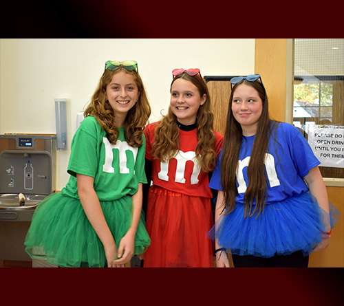 Students Wearing M and M Halloween Costumes
