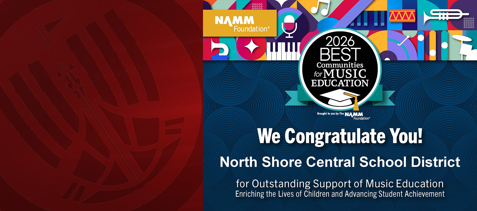 congratulations banner from namm foundation