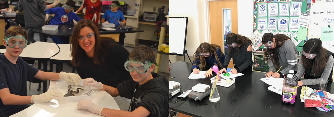 students with science googles doing a project